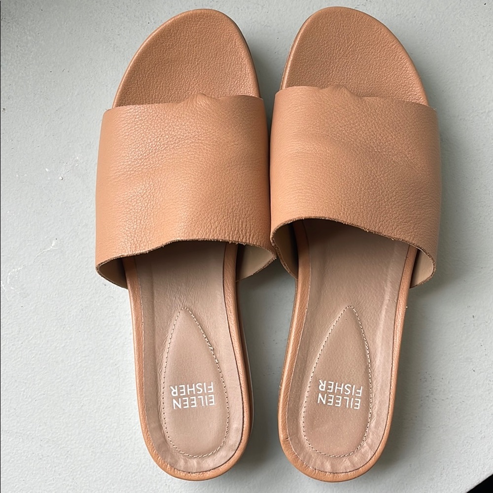 Eileen Fisher Tan Slide Sandals Minimalist Design